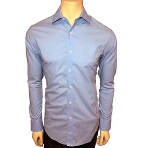 J.Crew Mens Flex Wrinkle Free Classic Fit Dress Shirt Blue Grid Size M 15-15.5